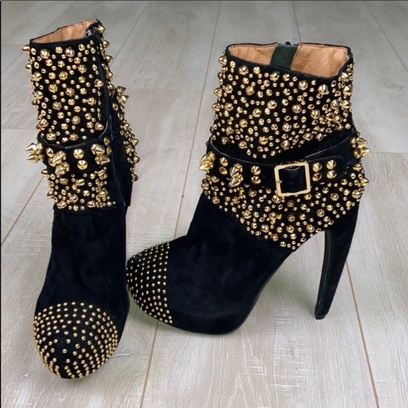 JEFFREY CAMPBELL Black Suede Gold Studded Booties - Picture 4 of 11